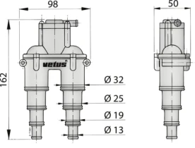 Valvola antisifone con tubo e scarico a scafo - Airvent with hose 13/19/25/32 mm