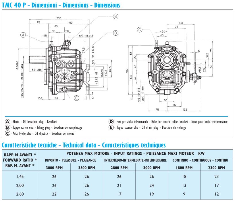 Invertitore meccanico TMC 40 P Rapporto 2,60 - Mechanical marine gearbox ratio 2.60