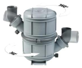 Marmitta in plastica tipo NLP40, con corpo e raccordi girevoli, per tubo 40 mm
Codice doganale: 39269097
